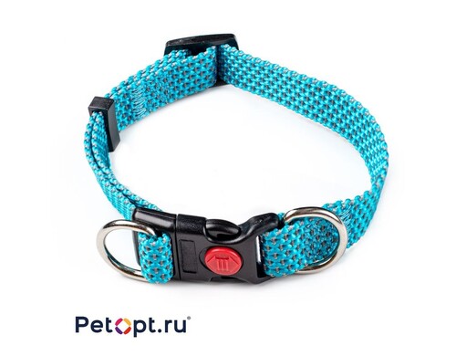 PetOpt Ошейник для собак, светоотражающий, синий, нейлоновый M 25ммХ30-50см &quot;Два кольца&quot; с фастексом m Китай 1 уп. х 1 шт. х 0.063 кг