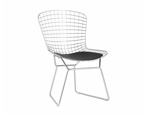 Стул обеденный Bertoia хромированный с черной подушкой