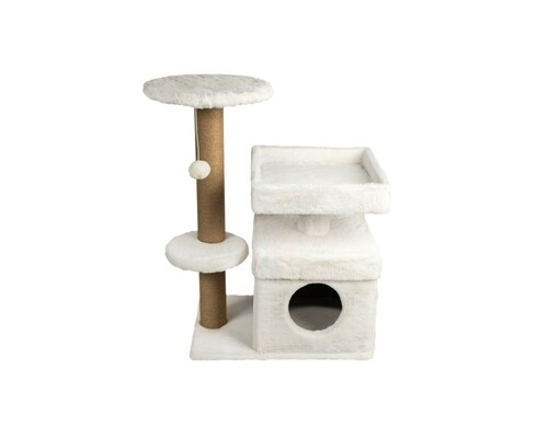 Дом-когтеточка для кошек DUBEX Box трехъярусная с лежаком белый 39x72x87см