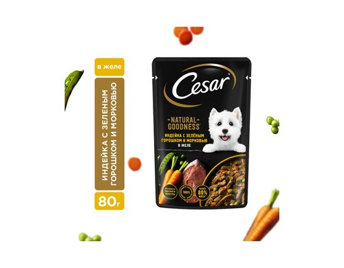 Корм для собак Cesar индейка с горохом и морковью в желе пауч 80г