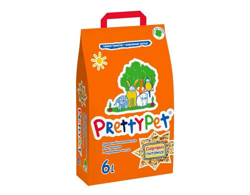 Наполнитель для грызунов и птиц PrettyCat древесный с морковными чипсами 2кг
