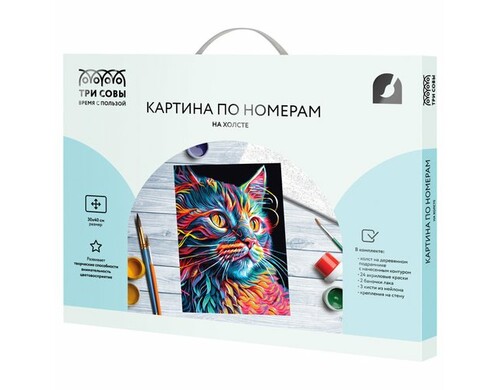 Картина по номерам ТРИ СОВЫ Неоновый кот, 30 х 40 см, на холсте