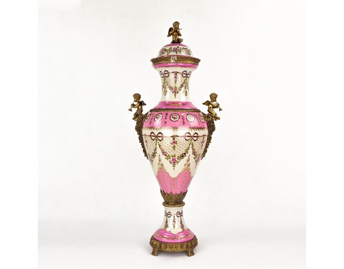 Ваза Wah luen handicraft фарфоровая с ангелами, розовая, 33х23х77 см