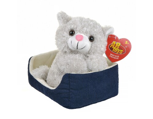 Игрушка мягкая ABtoys котенок серый в корзине 18 см