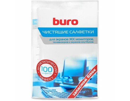 Влажные салфетки Buro BU-Zscreen, 100 шт (запасной блок) для экранов мониторов/плазменных/ЖК телевизоров/ноутбуков