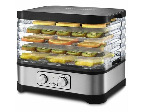 Сушилка для овощей и фруктов KitFort КТ-1912, серебристый, 5 поддонов