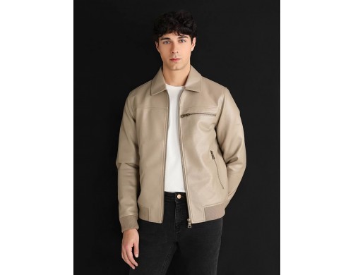 Кожаная куртка мужская Colin's CL1062961 бежевая S