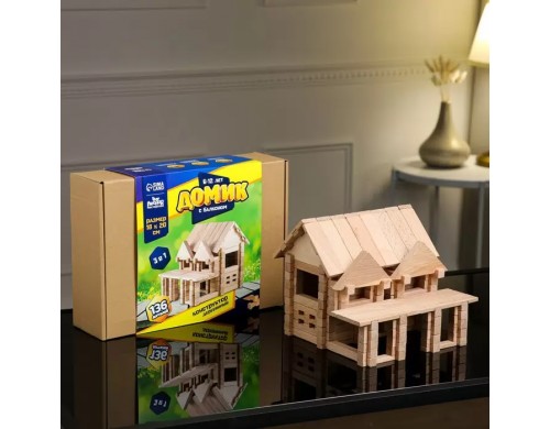 Конструктор Лесная мастерская Домик с балконом, 136 деталей, массив