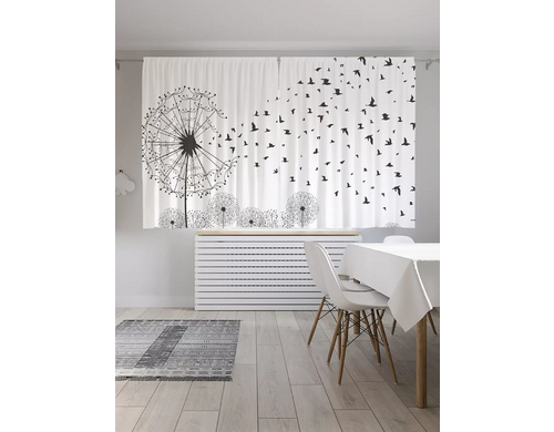 Шторы с фотопечатью "Птичий одуванчик" из сатена, 290х180 см