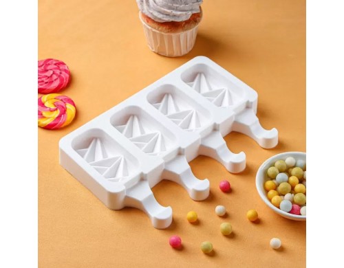 Форма для мороженого "Кристалл", 4 ячейки, 19х12,5х2,2 см, цвет белый