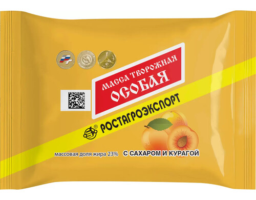Масса творожная ростагроэкспорт особая  сахар/курага 23 % 180 г