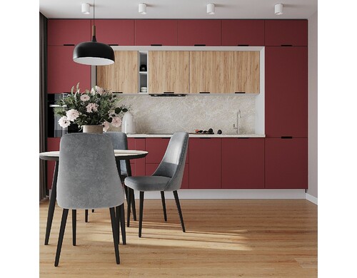 Кухонный гарнитур Карандаш Фаворит МДФ 3,6 м, Коралл матовый/Древесный