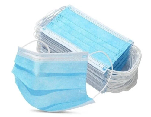Маска медицинская трехслойная одноразовая голубая 50 шт