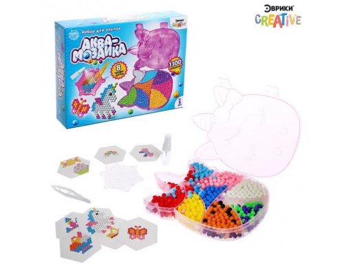 Аква мозаика Эврики Единорог, 8 карточек, 1300 шариков