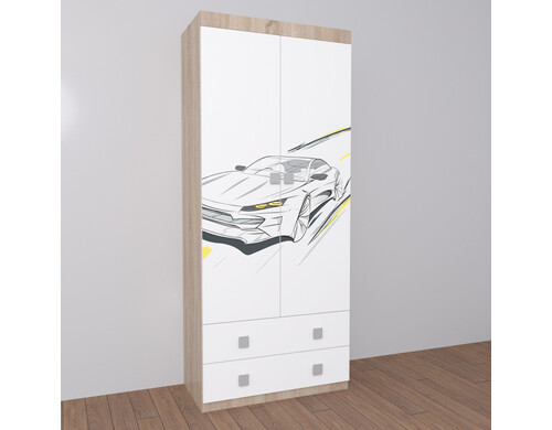 Шкаф 2-х створчатый с ящиками ВДК Формула ЛДСП белый, фотопечать, 800х420х1900