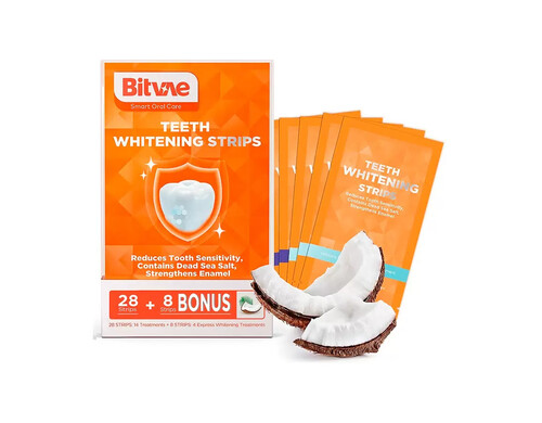 Полоски для отбеливания зубов Bitvae BV018 прозрачные, со вкусом кокоса, 36 шт