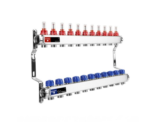Распределительный коллектор (группа) с расходомерами Varmega VM15111 ВР 1", на 11 контуров
