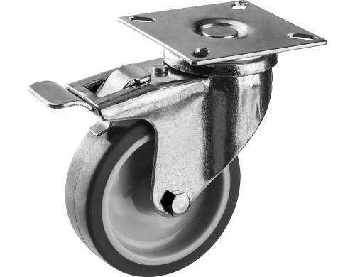 Колесо поворотное с тормозом d=75 мм г/п 60 кг термопластич. резина/полипропилен ЗУБР