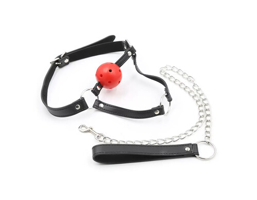 Красный дышащий кляп-шар KISSEXPO с поводком 4 см