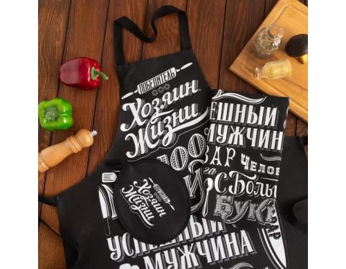 Кухонный набор 3 предмета 100% Мужик, фартук 70х60, прихватка 20х20, полотенце 35х60