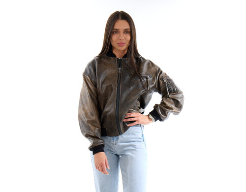 Кожаная куртка женская Дубленкин BBW коричневая 50 RU