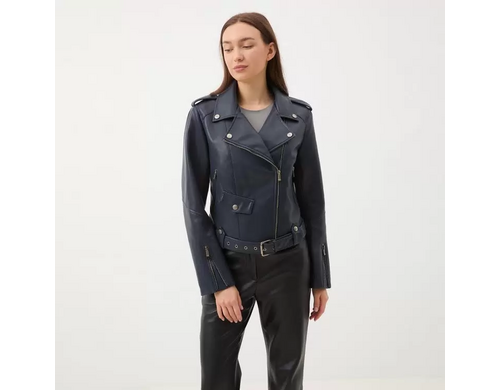 Кожаная куртка женская Calzetti DELIA синяя XL
