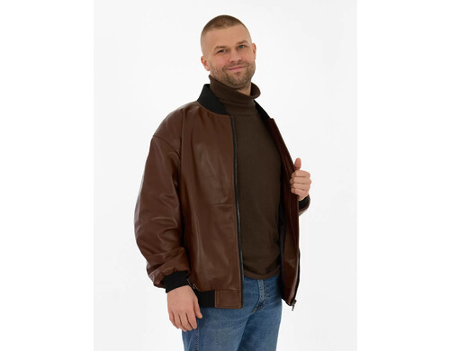 Кожаная куртка мужская Дубленкин BOMBM коричневая 48 RU