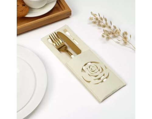 Конверт для столовых приборов Доляна Роза молочный, 9 х 25 , 100% п/э, фетр