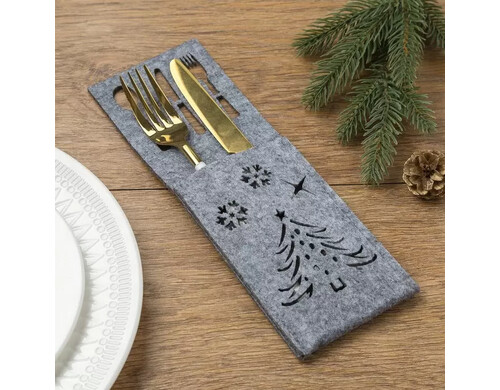 Конверт для столовых приборов Доляна Новый год, серый, 25х8, 5
