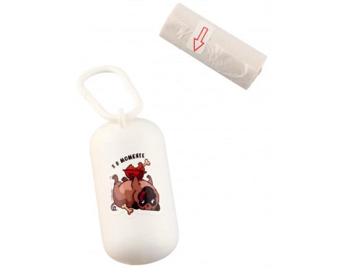 Контейнер с пакетами для уборки за собаками Пушистое счастье Я в моменте белый