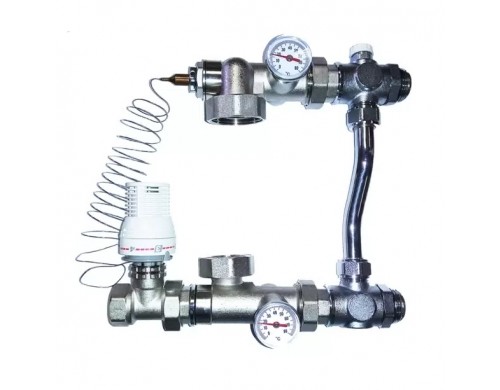 Насосно смесительный узел для теплого пола Vieir 180 мм с термоголовкой и байпасом (VR206)