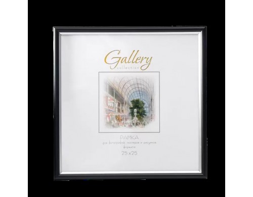 Фоторамка пластик Gallery 25х25 см, 636477-11, чёрный с серебром (пластиковый экран)