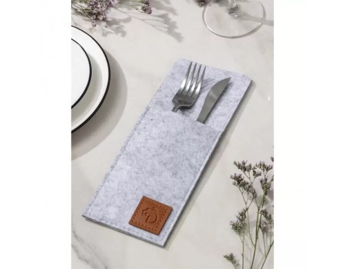 Конверт для столовых приборов Доляна «Грэй», 25x10 см, толщина 2 мм, цвет светло-серый