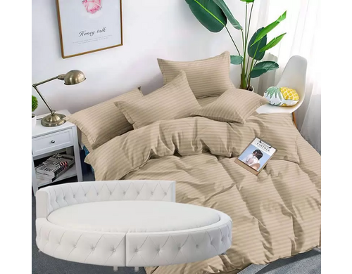 Простыня Maktex круглая из страйп сатина на резинке 200x200x20 Миндаль 1х1