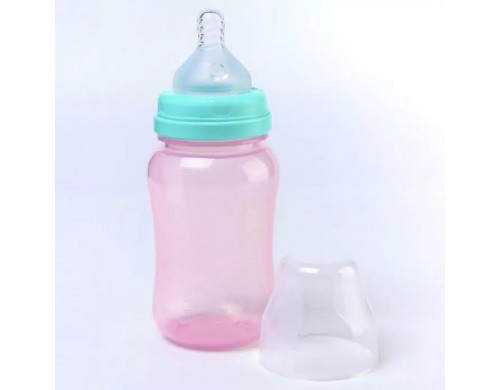 Бутылочка для кормления, широкое горло, 270 мл,  розовый/бирюзовый