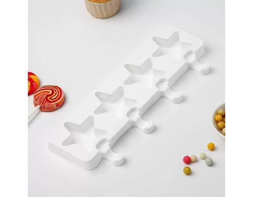 Форма силиконовая для мороженого Доляна «Звезда», 28,5x10,5x2 см, 4 ячейки, цвет белый