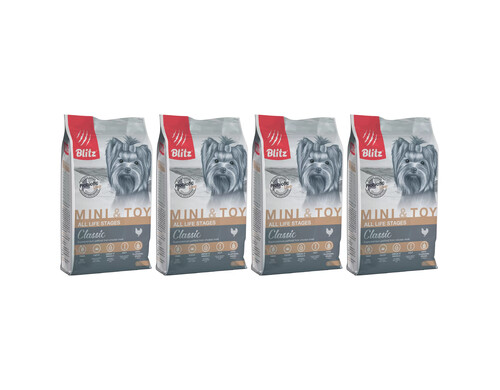 Сухой корм для собак BLITZ CLASSIC ADULT MINI & TOY BREEDS с курицей 4шт по 2кг
