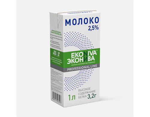 Молоко ЭкоНива Professionai Line, высокое содержание белка, ультрапастеризованное 2,5%, 1л