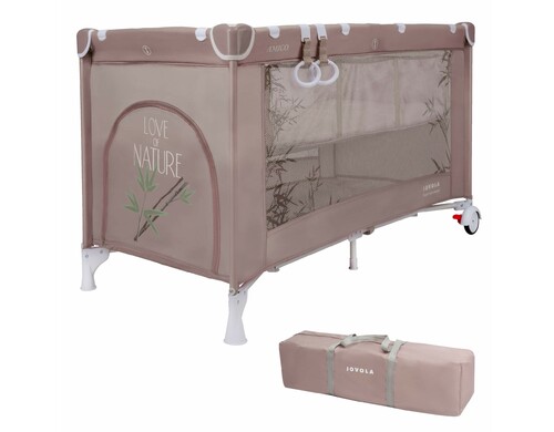 Манеж кровать детский Indigo JOVOLA AMICO складной 2 уровня мокко бамбук