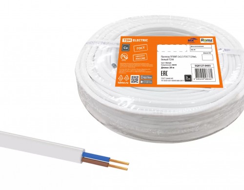 Провод TDM ELECTRIC ПГВВП 2х2,5 ГОСТ (20м), белый SQ0127-0403