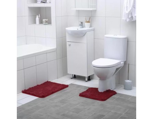 Набор ковриков для ванны и туалета Доляна «Пушистик», 2 шт: 38x40, 40x60 см, цвет бордовый