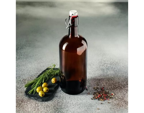 Бутылка бугельная с пробкой, 1 л, цвет коричневый (12 шт)