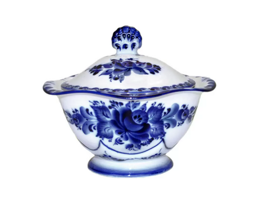 Розетка с крышкой Галактика г.Гжель Ожидание Фарфор Ручная роспись 350 мл.