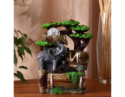 Фонтан "Слоник у воды, на бочках" 12х16х26 см (с подсветкой)