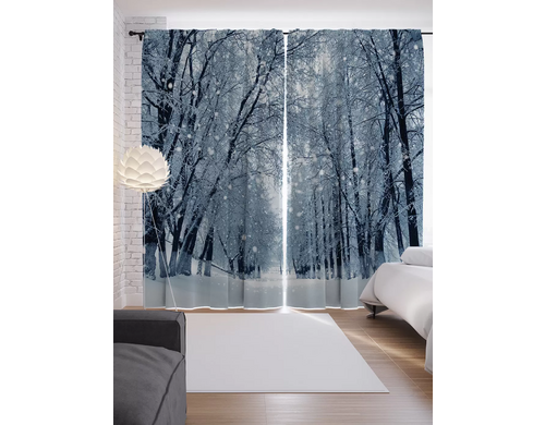 Шторы JoyArty с фотопечатью "Лес в декабре" из сатена, 290х265 см