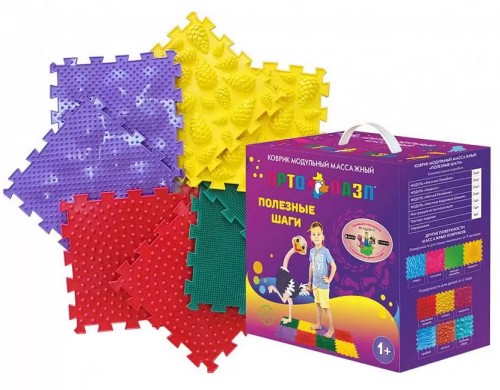 Коврик модульный ОРТО ПАЗЛ МИКС Полезные Шаги  25х25х2 см. 8 дет.
