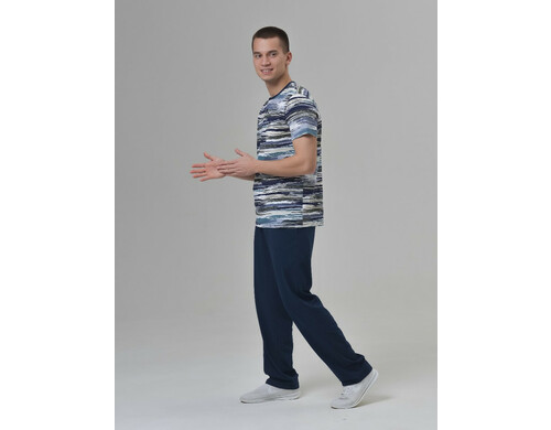 Костюм мужской с брюками Глория Трикотаж, M1-873, полоска камуфляж, темно-синий, 48