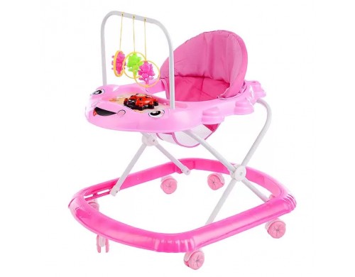 Ходунки Oubaoloon розовые, регулируемая столешница 39х21 см, подвесные игрушки 901-M-1