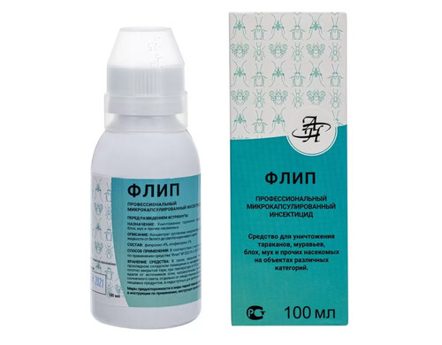 Флип средство от клопов, тараканов, блох, муравьев, мух, кожеедов, чешуйниц, 100 мл