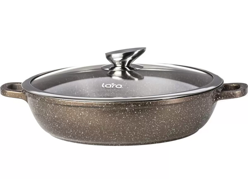 Сотейник LARA LR02212 серия CHOCO 28х7см 34л мрамор капсулированное индукц дно крышка